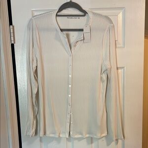 A&F White Ribbed Button-Up Top